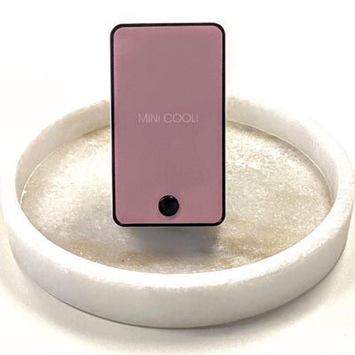 pink mini cooli on white background in the middle of a circular dish